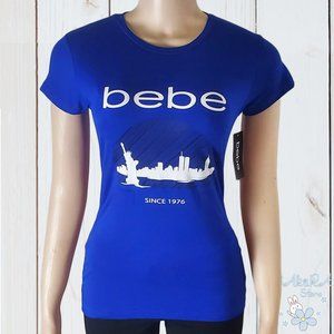 NWT BEBE AUTHENTIC NEW YORK WOMEN'S BLUE CREW NECK SHORT SLEEVE T-SHIRT M L XL
